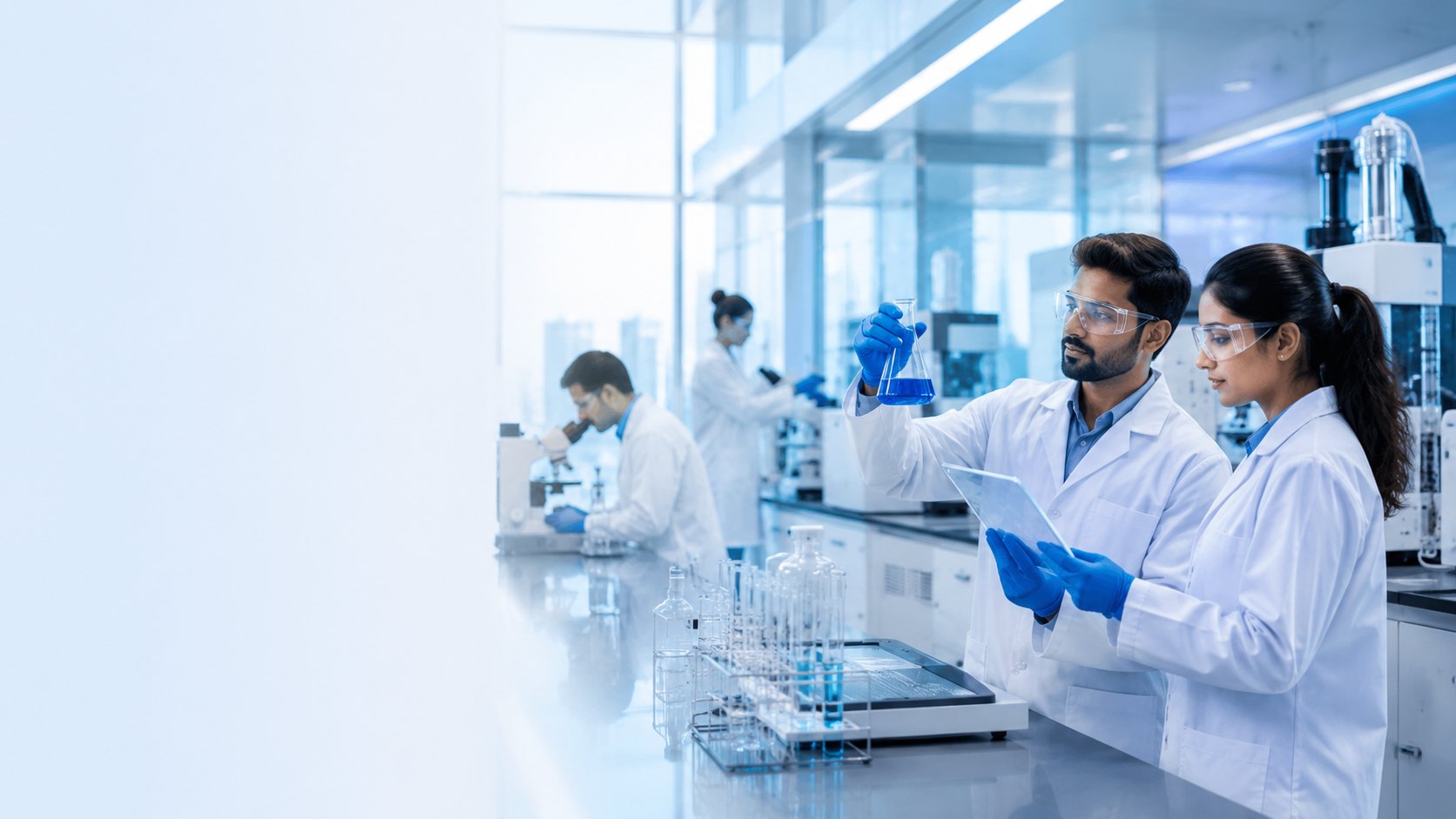 HydroLabs scientists analysing a sample in a modern testing laboratory